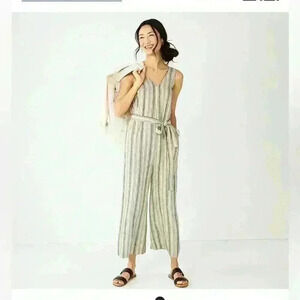 Sonoma Belted Jumpsuit Linen Blend Sz M. Cropped Wide Leg VNeck Sleeveless NWT